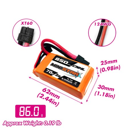 Value Edition 4 Packungen CNHL MiniStar 850 mAh 11,1 V 3S 70C Lipo-Akku mit XT60-Stecker