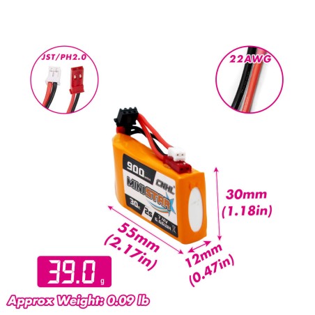 Value Edition 2 Packungen CNHL MiniStar 900 mAh 7,4 V 2S 30C Lipo-Akku mit PH2.0