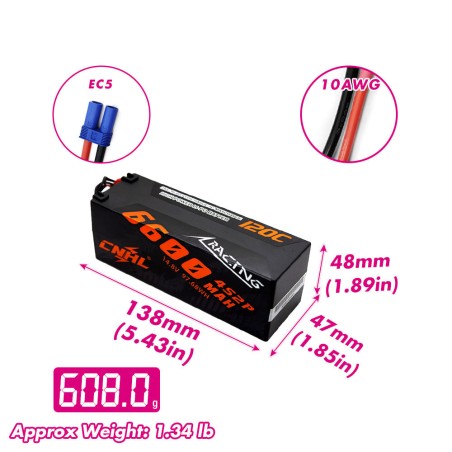 Value Edition CNHL Racing Series 6600 mAh 14,8 V 4S 120C Hartschalen-Lipo-Akku mit EC5-Stecker